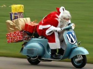 Santa on a Scooter with a WordPress logo